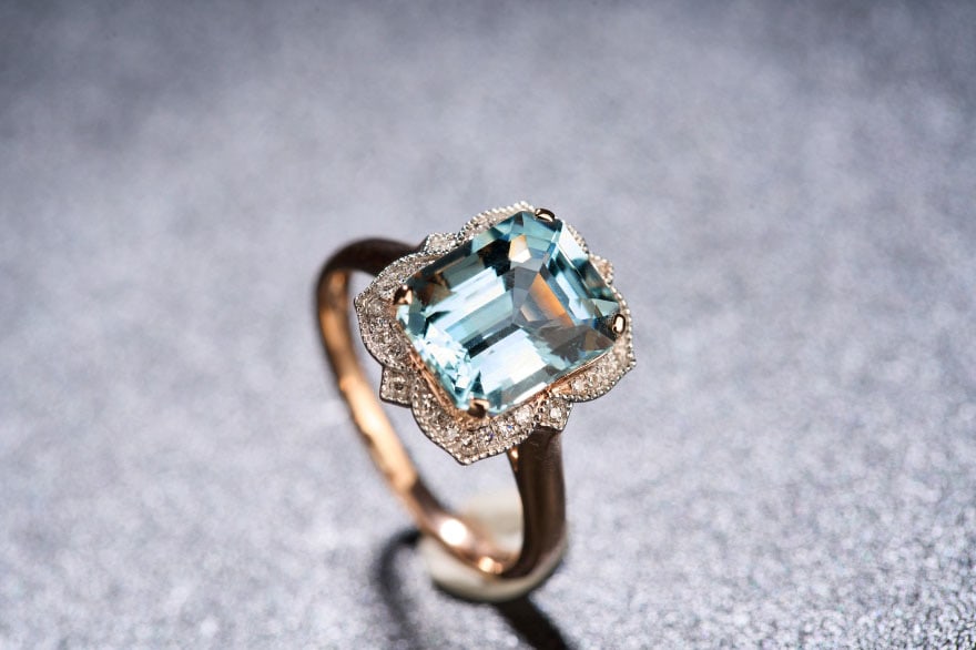 14k Gold 3.52 Ct Natural Aquamarine & Diamond Ring - 5