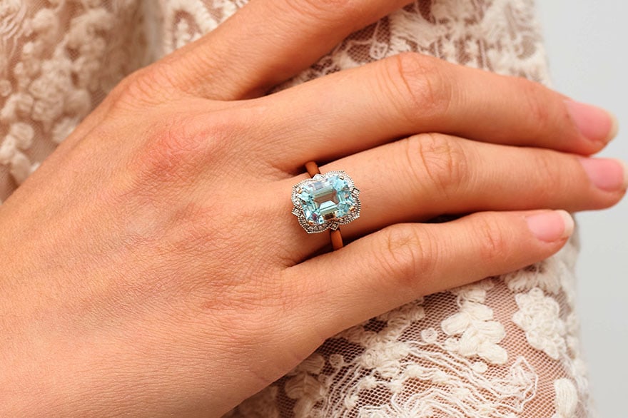 14k Gold 3.52 Ct Natural Aquamarine & Diamond Ring - 7