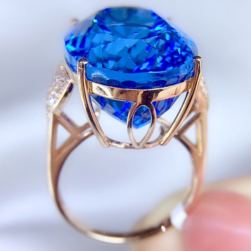 14k Gold 30.21 Ctw Natural Topaz & Diamond Ring - 3