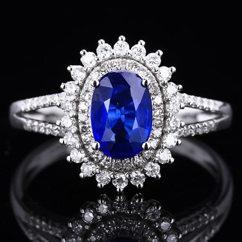 14k Gold 1.57 Ctw Natural Sapphire & Diamond Ring: Ref:231034283 // gold content:14k gold // ring size:7. 25us // // main gemstone:sapphire // shape:oval // carat weight:1. 2ct // color:blue // treatment:natural // // adjacent gemstone 2 : diamond // 