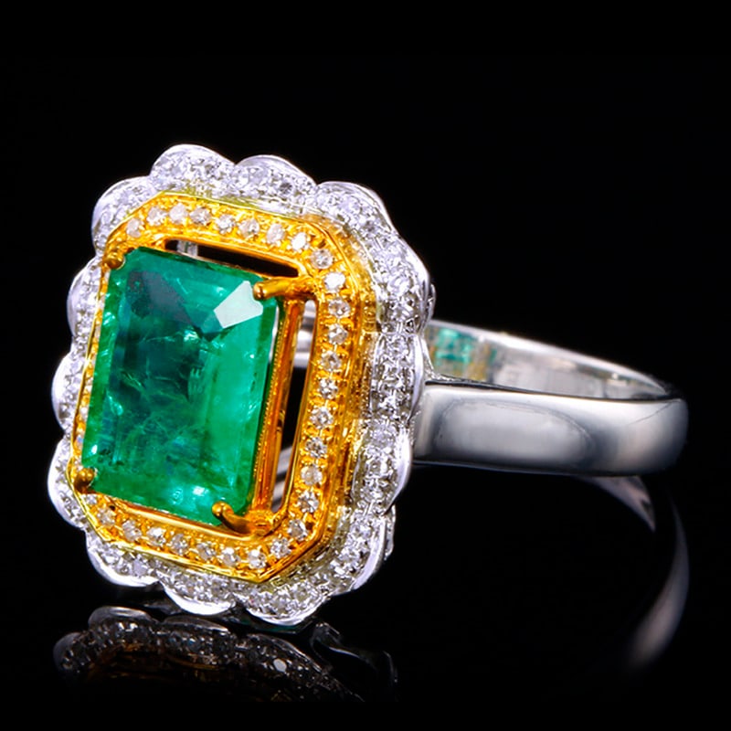 14k Gold 1.66 Ctw Vivid Green Natural Emerald & Diamond Ring - 2