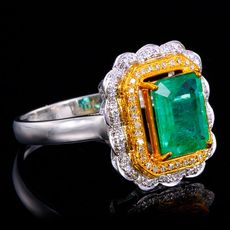 14k Gold 1.66 Ctw Vivid Green Natural Emerald & Diamond Ring - 3