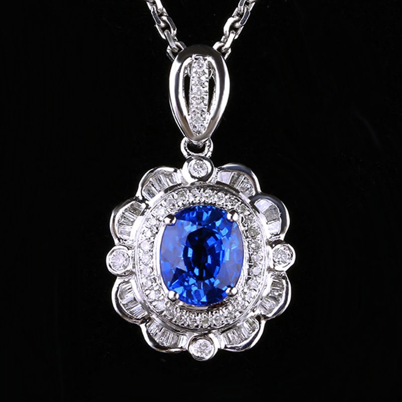 14k Gold 1.36 Ctw Natural Sapphire & Diamond Pendant( Without Chain ): Ref:231034288 // gold content:14k gold // main gemstone:sapphire // shape:oval // carat weight:1. 27ct // color:blue // treatment:natural // // adjacent gemstone 2 : diamond // shape:round // carat