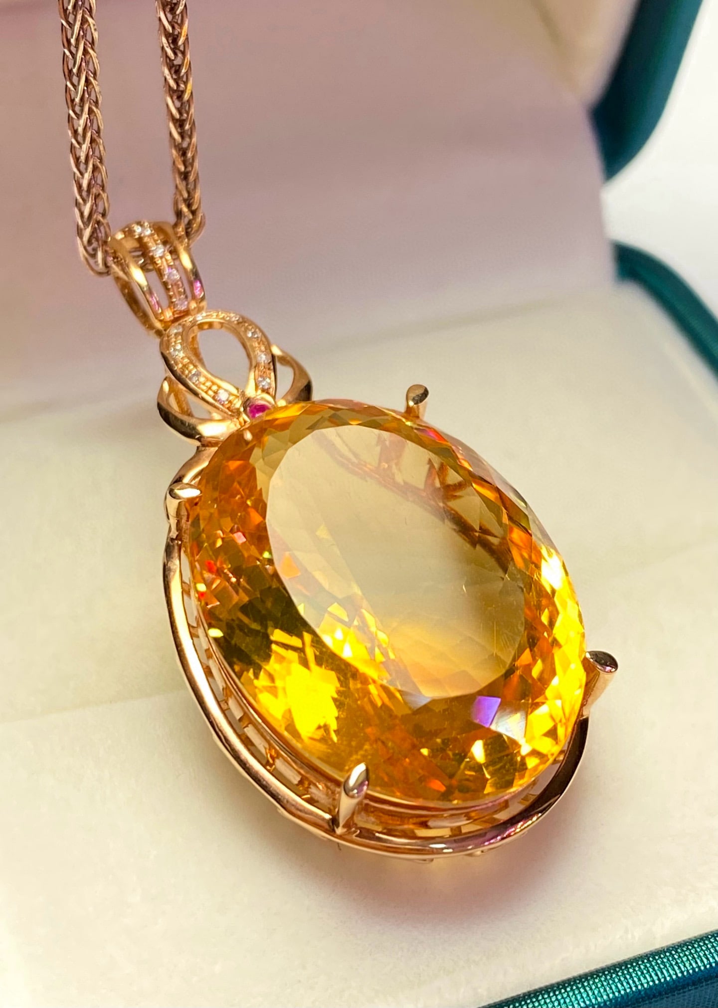 14k Gold 31.45 Ct Natural Citrine & Diamond & Ruby Pendant( Without Chain ) - 4