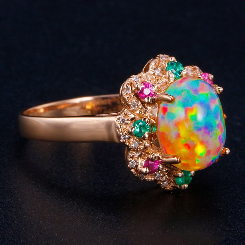 14k Gold 1.65 Ctw Natural Opal & Diamond Ring - 3