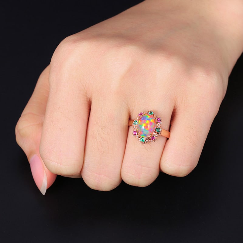14k Gold 1.65 Ctw Natural Opal & Diamond Ring - 4