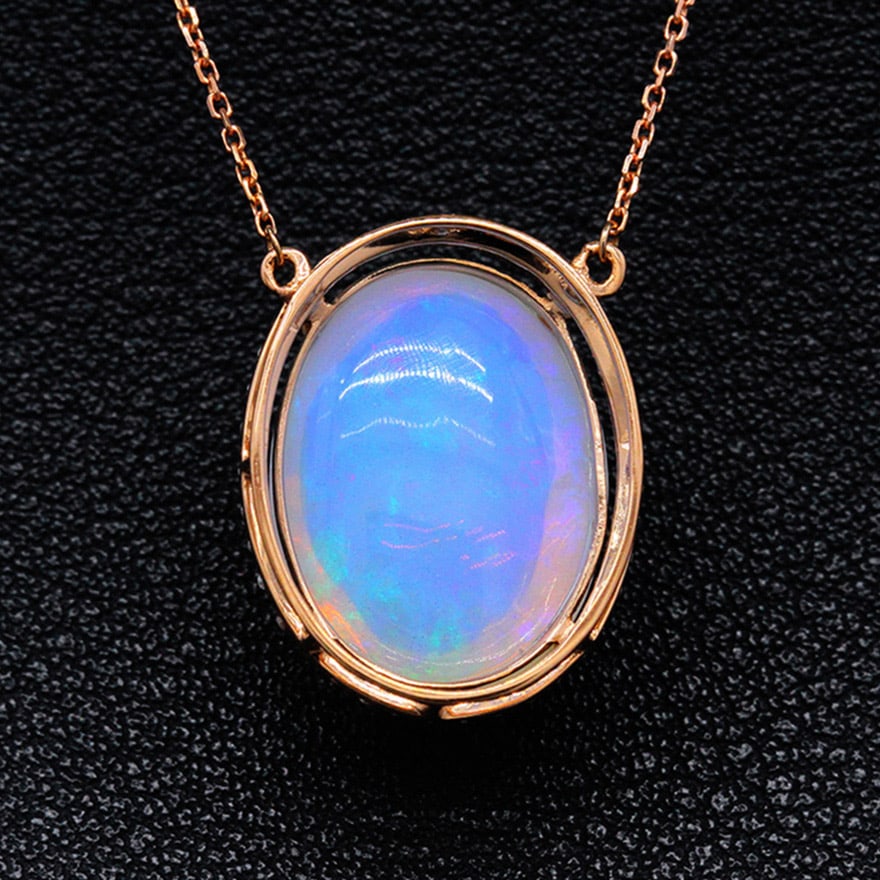 14k Gold 7.01 Ctw Natural Opal & Diamond Necklace - 4