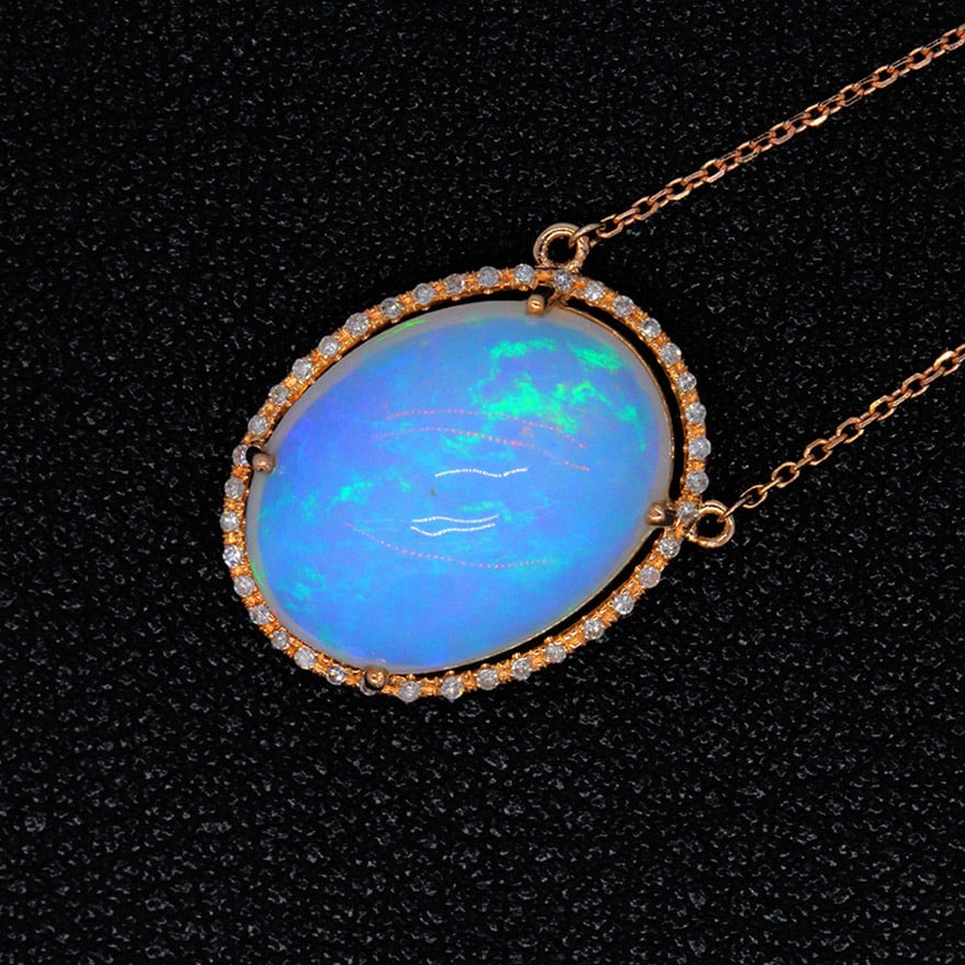 14k Gold 7.01 Ctw Natural Opal & Diamond Necklace - 5