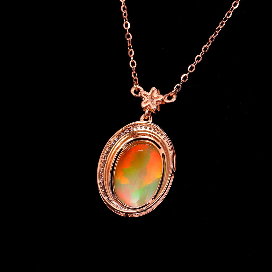 14k Gold 3.33 Ctw Natural Opal & Diamond Necklace - 3
