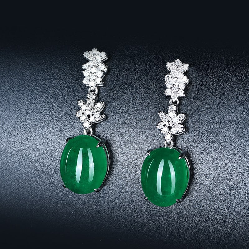 14k Gold 7.41 Ct Natural Emerald & Diamond Earrings - 2