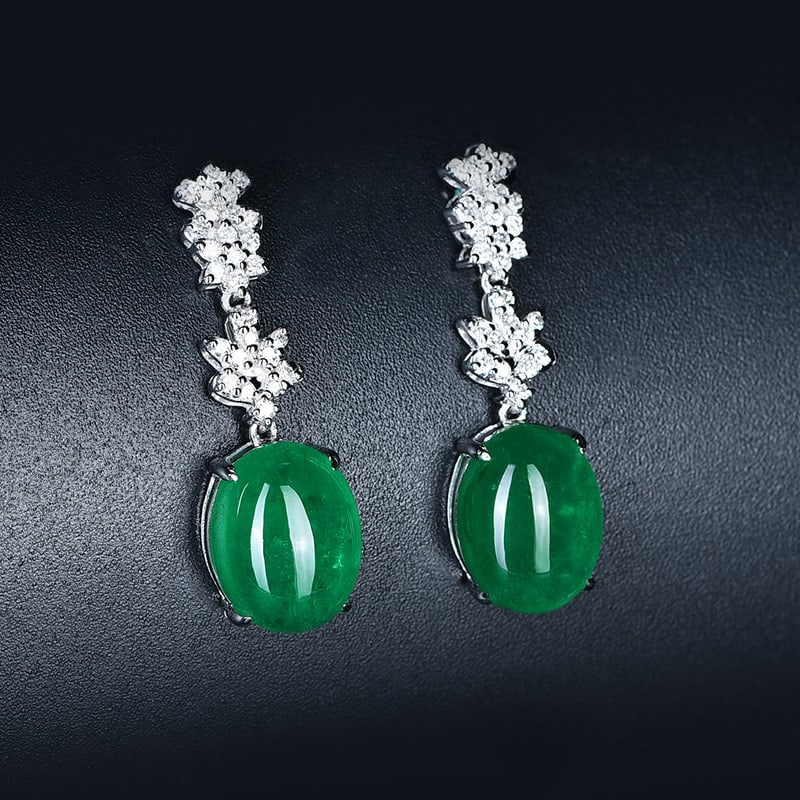 14k Gold 7.41 Ct Natural Emerald & Diamond Earrings - 3