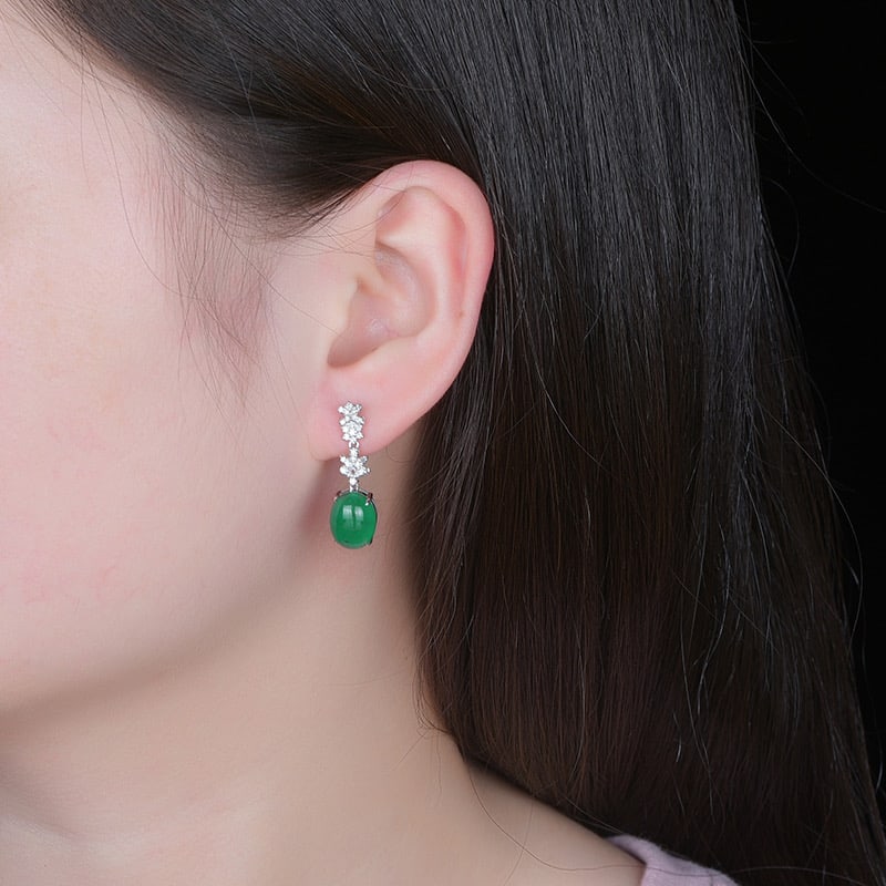 14k Gold 7.41 Ct Natural Emerald & Diamond Earrings - 4