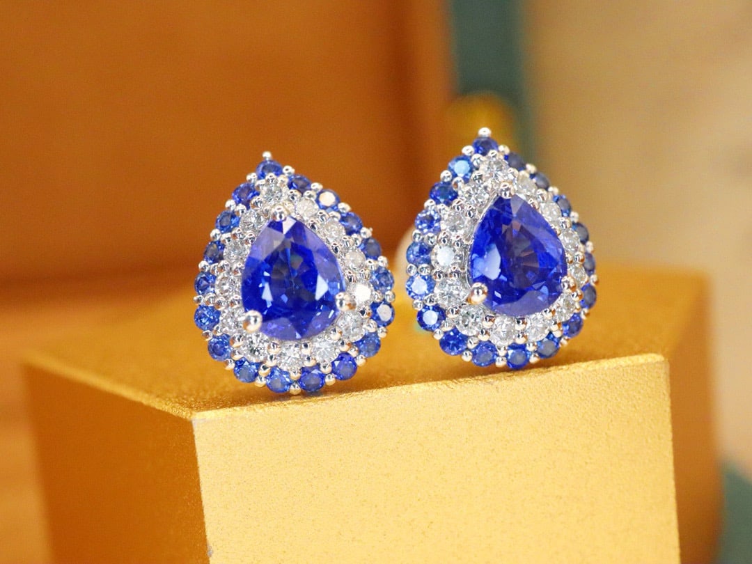 14k Gold 1.65 Ctw Natural Sapphire & Diamond Earrings - 2