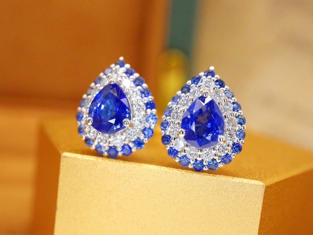14k Gold 1.65 Ctw Natural Sapphire & Diamond Earrings - 3