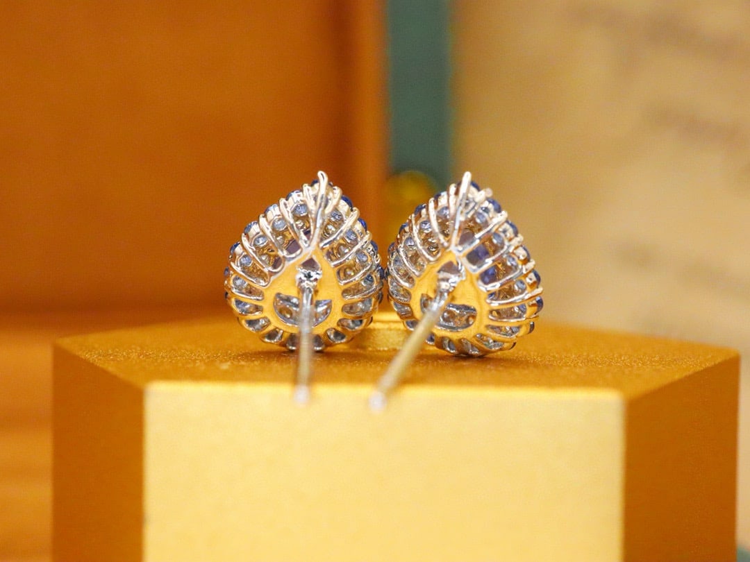 14k Gold 1.65 Ctw Natural Sapphire & Diamond Earrings - 4