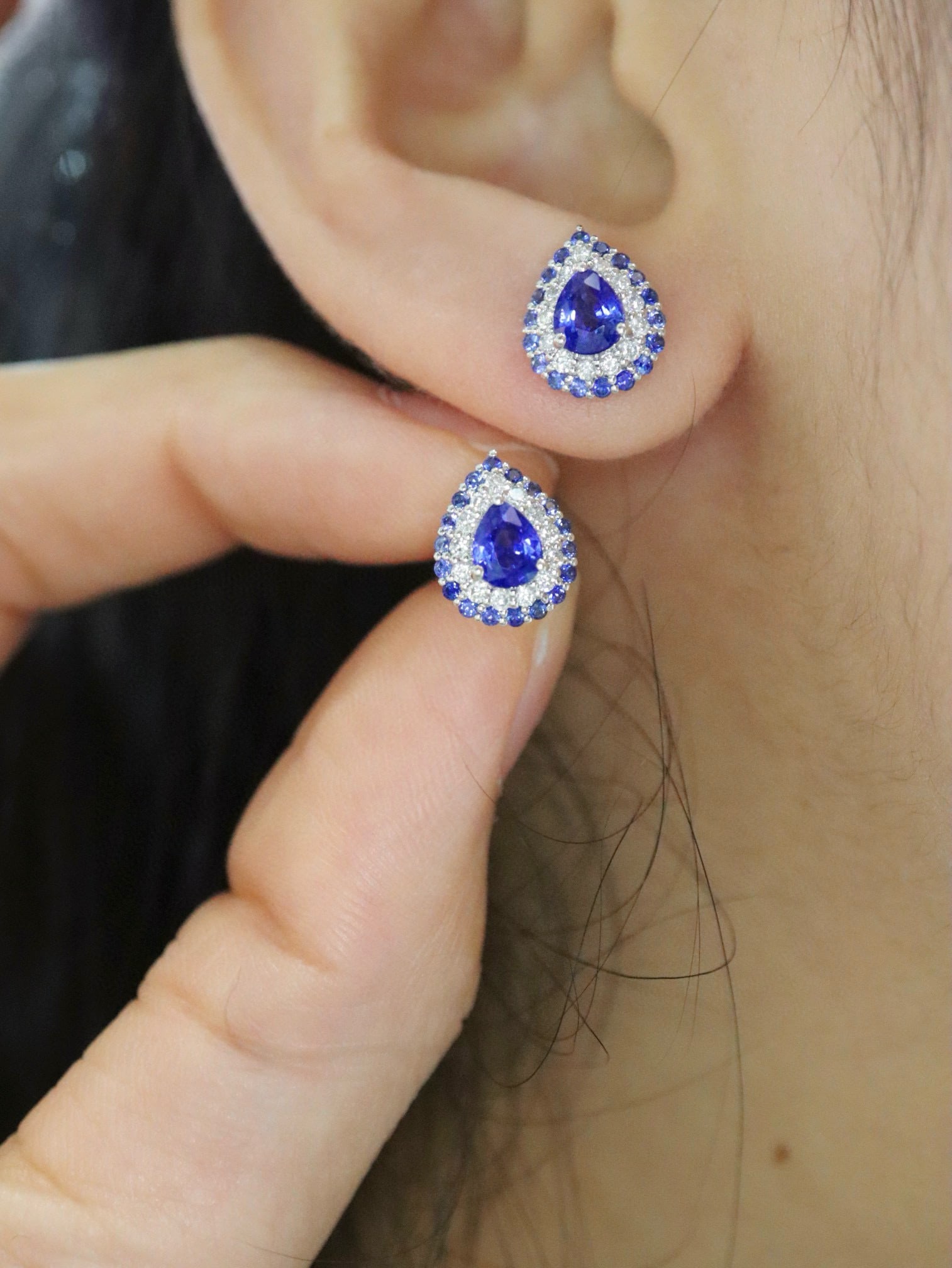 14k Gold 1.65 Ctw Natural Sapphire & Diamond Earrings - 5