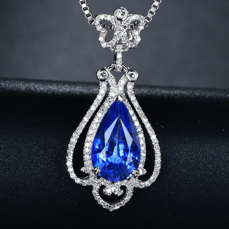 14k Gold 1.98 Ct Natural Sapphire & Diamond Pendant( Without Chain ): Ref:231034328 // gold content:14k gold // main gemstone:sapphire // shape:pear // carat weight:1. 98ct // color:royal blue // treatment:natural // // adjacent gemstone 2 : diamond // shape:round //