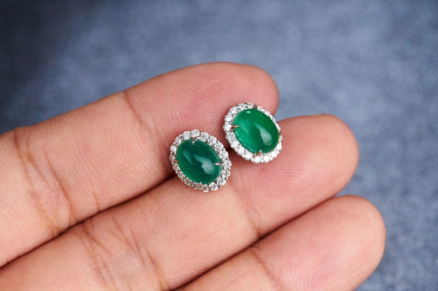 14k Gold 3.65 Ctw Natural Emerald & Diamond Earrings - 5
