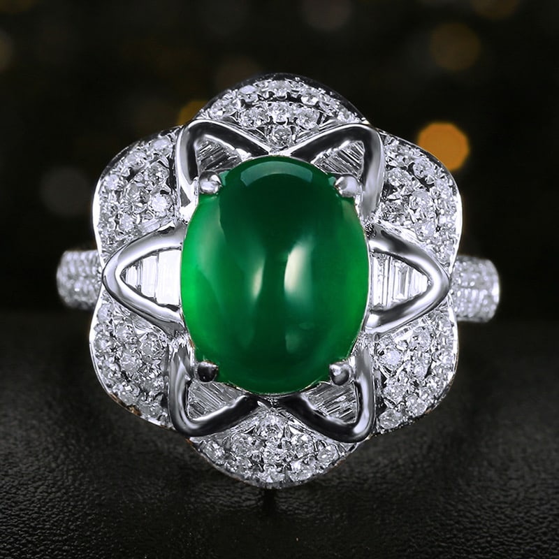 14k Gold 3.67 Ctw Vivid Green Natural Emerald & Diamond Ring: Ref:231034330 // gold content:14k gold // ring size:7. 25us // // main gemstone:emerald // shape:oval // carat weight:3. 15ct // color:vivid green // treatment:natural // // adjacent gemstone 2 :