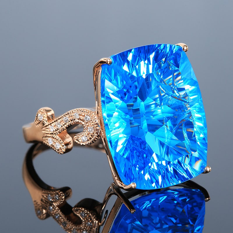 14k Gold 22.29 Ct Natural Topaz & Diamond Ring - 3