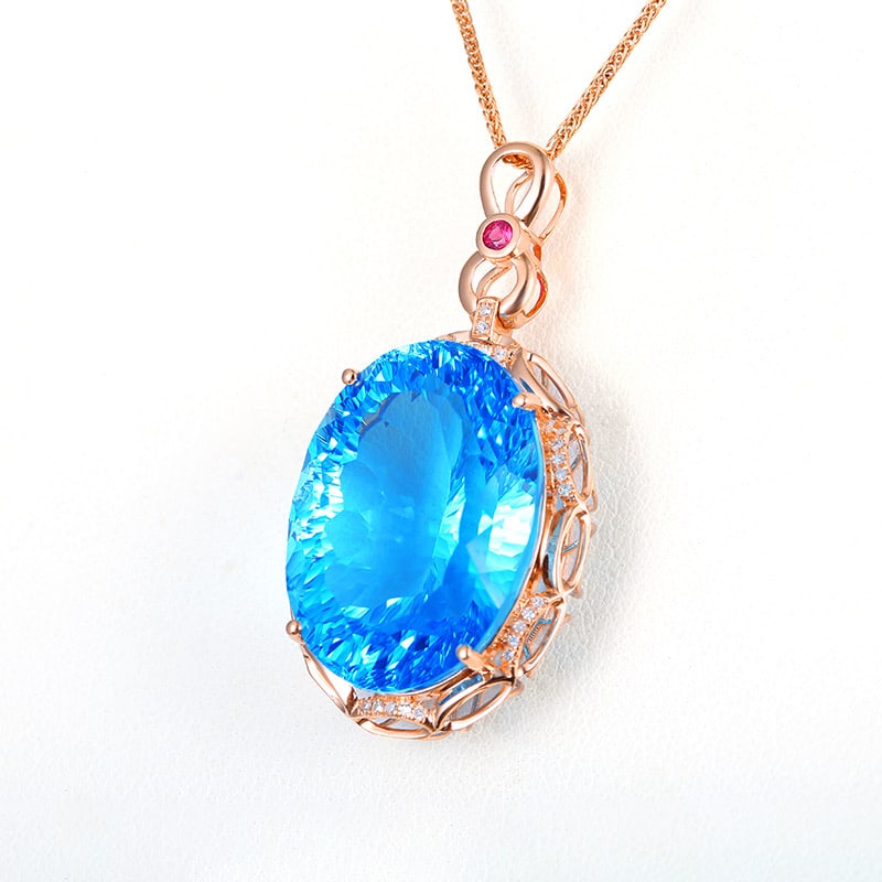14k Gold 33.63 Ct Natural Topaz & Diamond & Ruby Pendant( Without Chain ) - 2