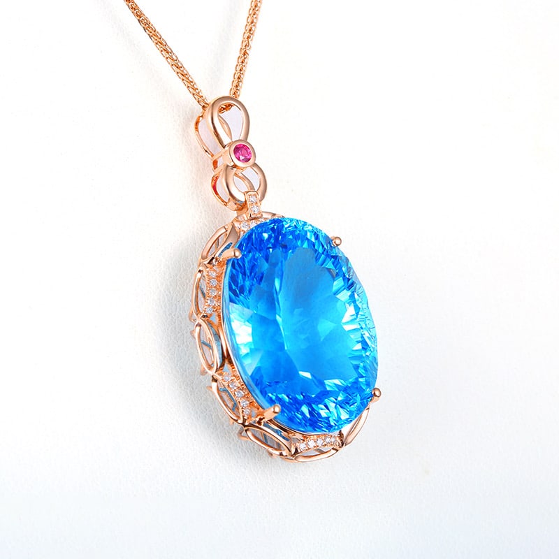 14k Gold 33.63 Ct Natural Topaz & Diamond & Ruby Pendant( Without Chain ) - 3