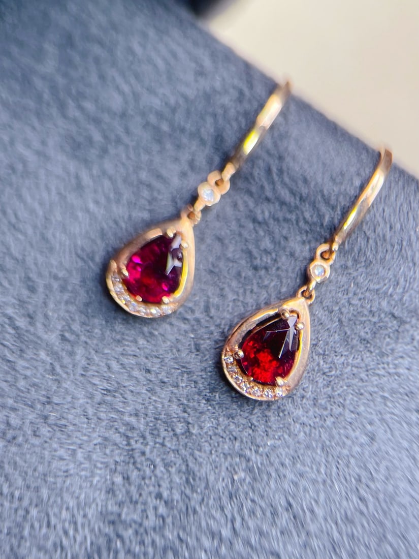 14k Gold 1.00 Ctw Natural Tourmaline & Diamond Earrings - 2