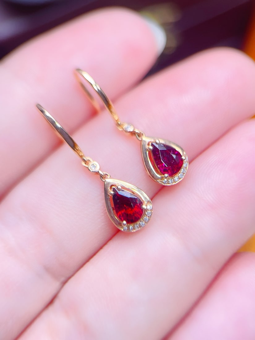 14k Gold 1.00 Ctw Natural Tourmaline & Diamond Earrings - 3