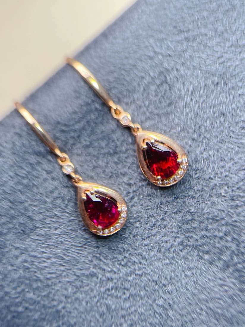 14k Gold 1.00 Ctw Natural Tourmaline & Diamond Earrings - 4