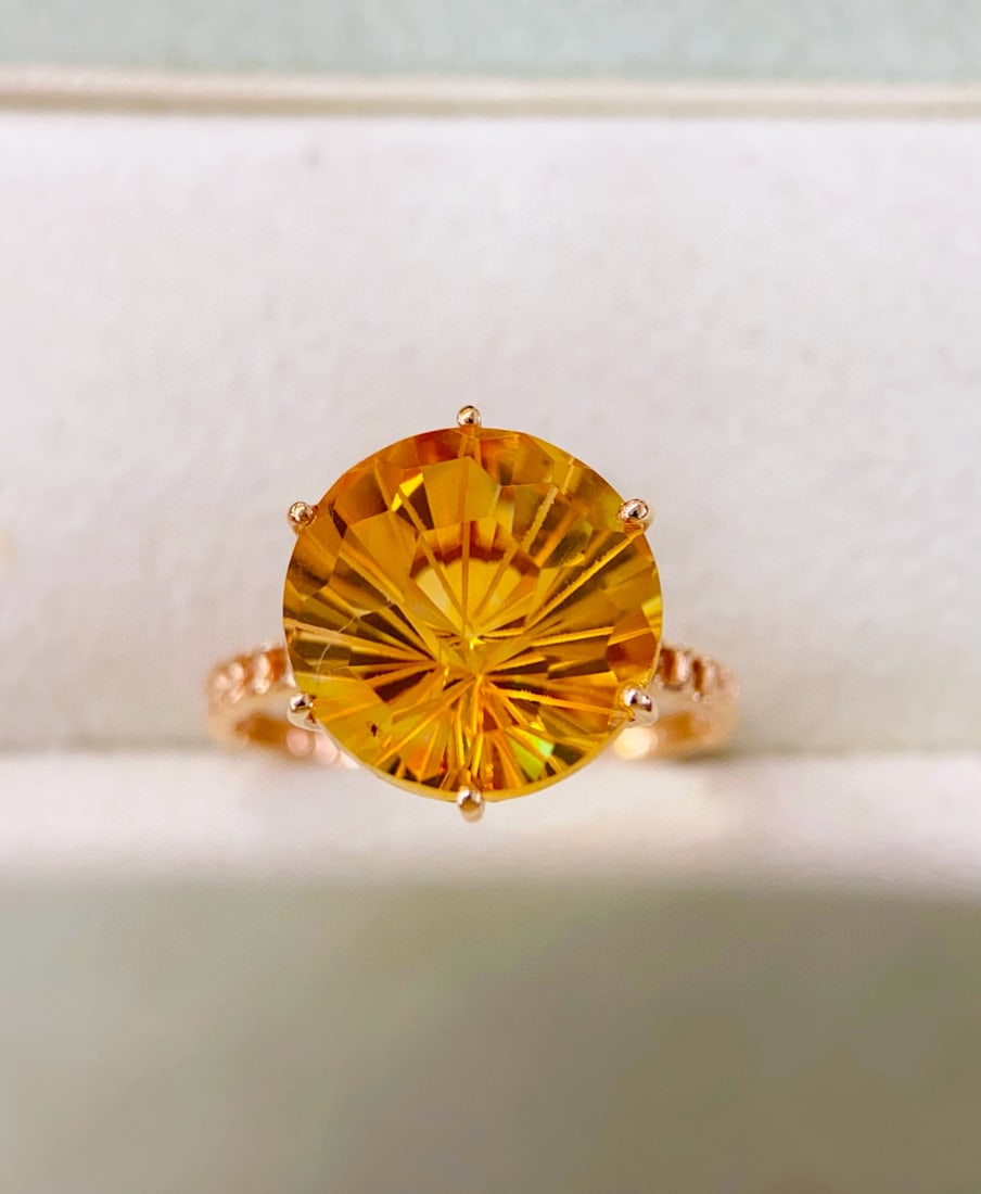 14k Gold 6.7 Ct Natural Citrine Ring: Ref:231034354 // gold content:14k gold // ring size:7. 25us // // main gemstone:citrine // shape:round // carat weight:6. 7ct // color:yellow // treatment:natural // cut grade:g // Condition: New Low