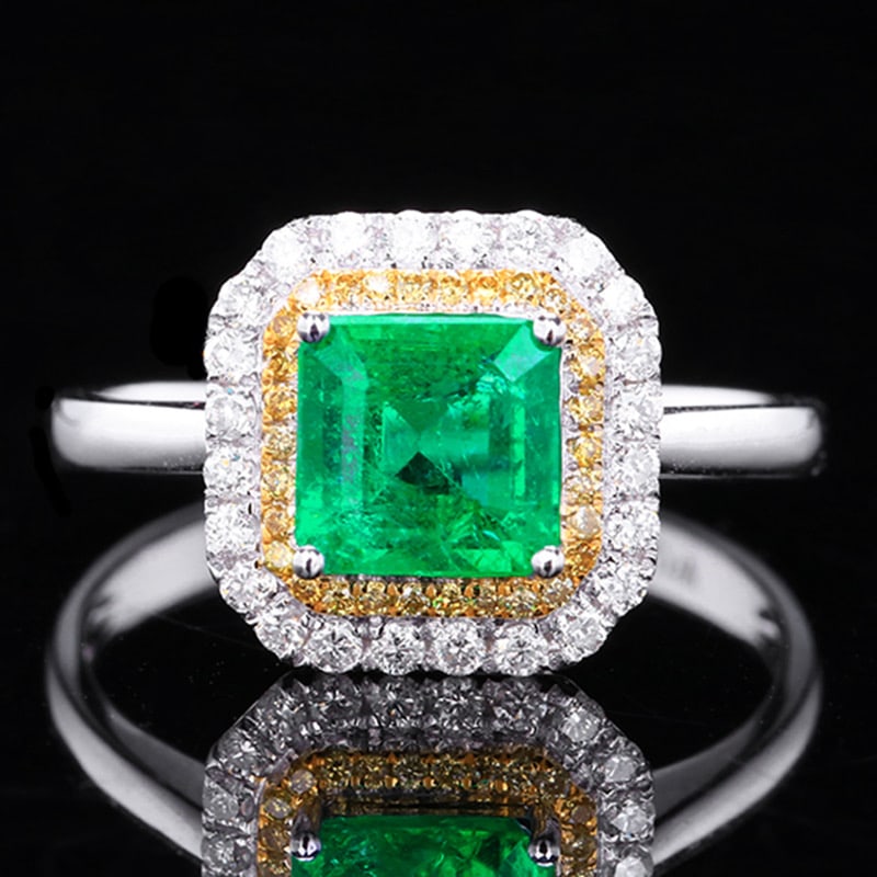 14k Gold 1.27 Ct Natural Emerald & Diamond Ring: Ref:231034363 // gold content:14k gold // ring size:7. 25us // // main gemstone:emerald // shape:octagonal // carat weight:1. 27ct // color:green // treatment:natural // // adjacent gemstone 2 :