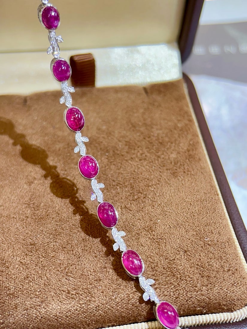 14k Gold 6.75 Ctw Natural Ruby & Diamond Bracelet - 7