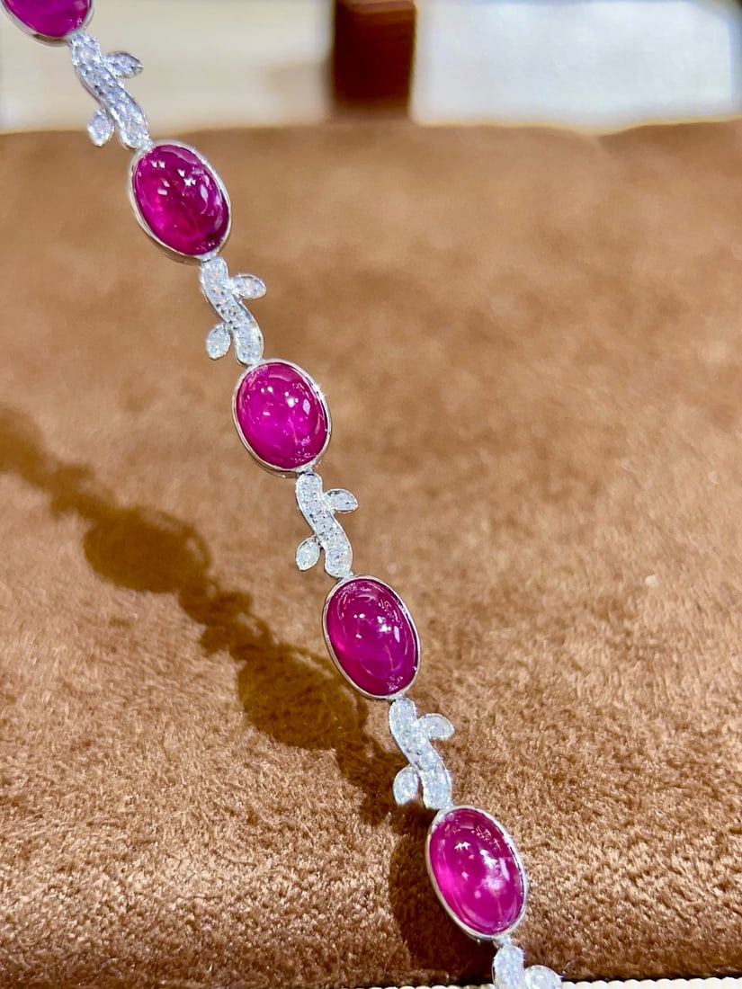 14k Gold 6.75 Ctw Natural Ruby & Diamond Bracelet - 8