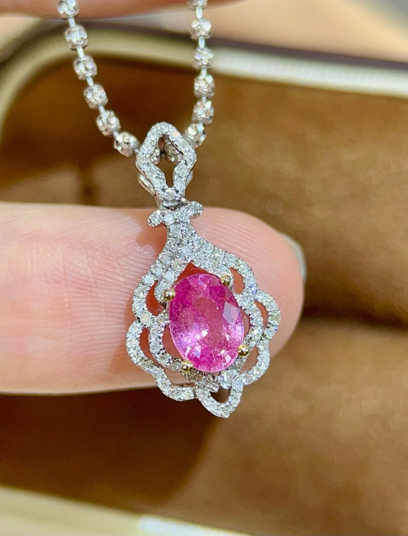 14k Gold 1.50 Ctw Natural Padparadscha Sapphire & Diamond Pendant( Without Chain ) - 2