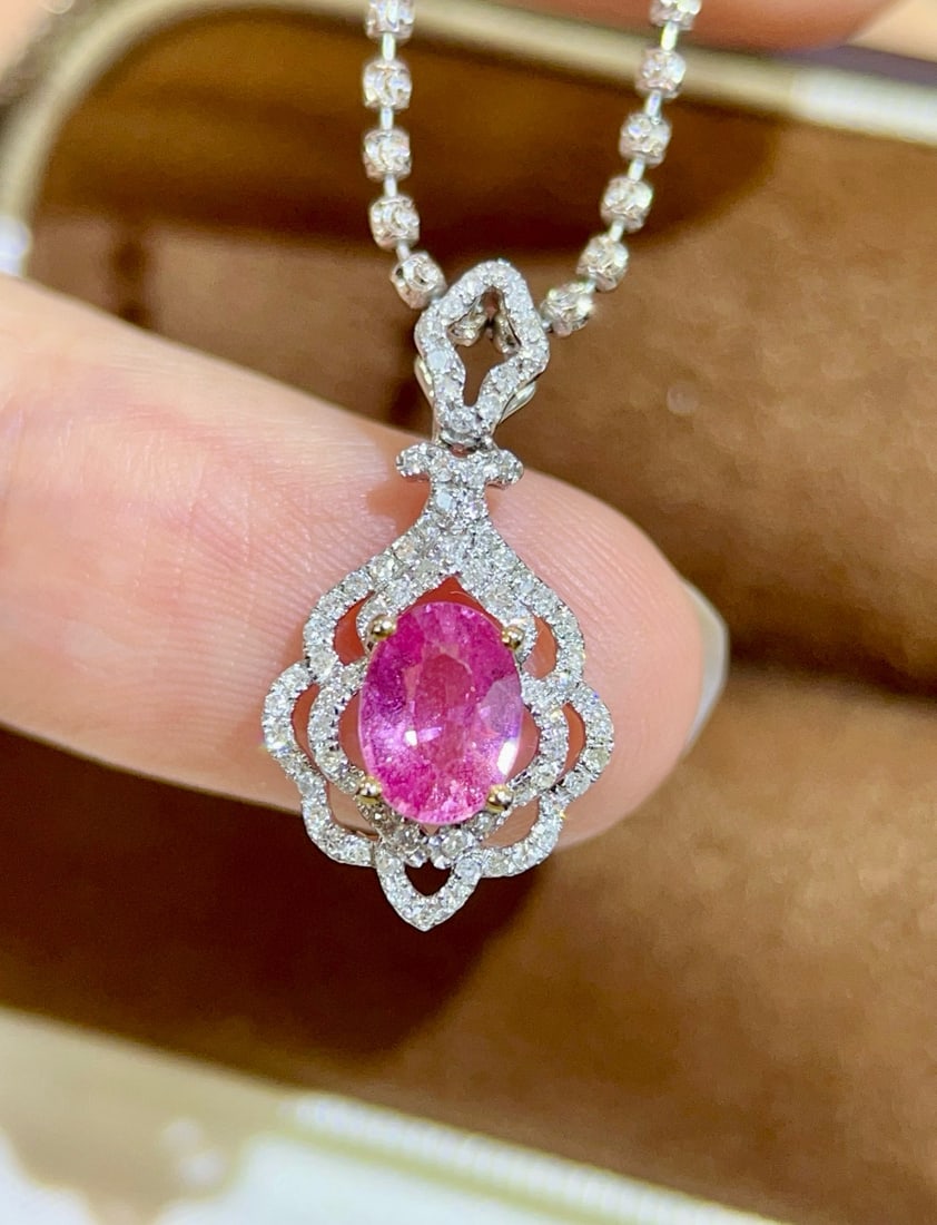 14k Gold 1.50 Ctw Natural Padparadscha Sapphire & Diamond Pendant( Without Chain ) - 3