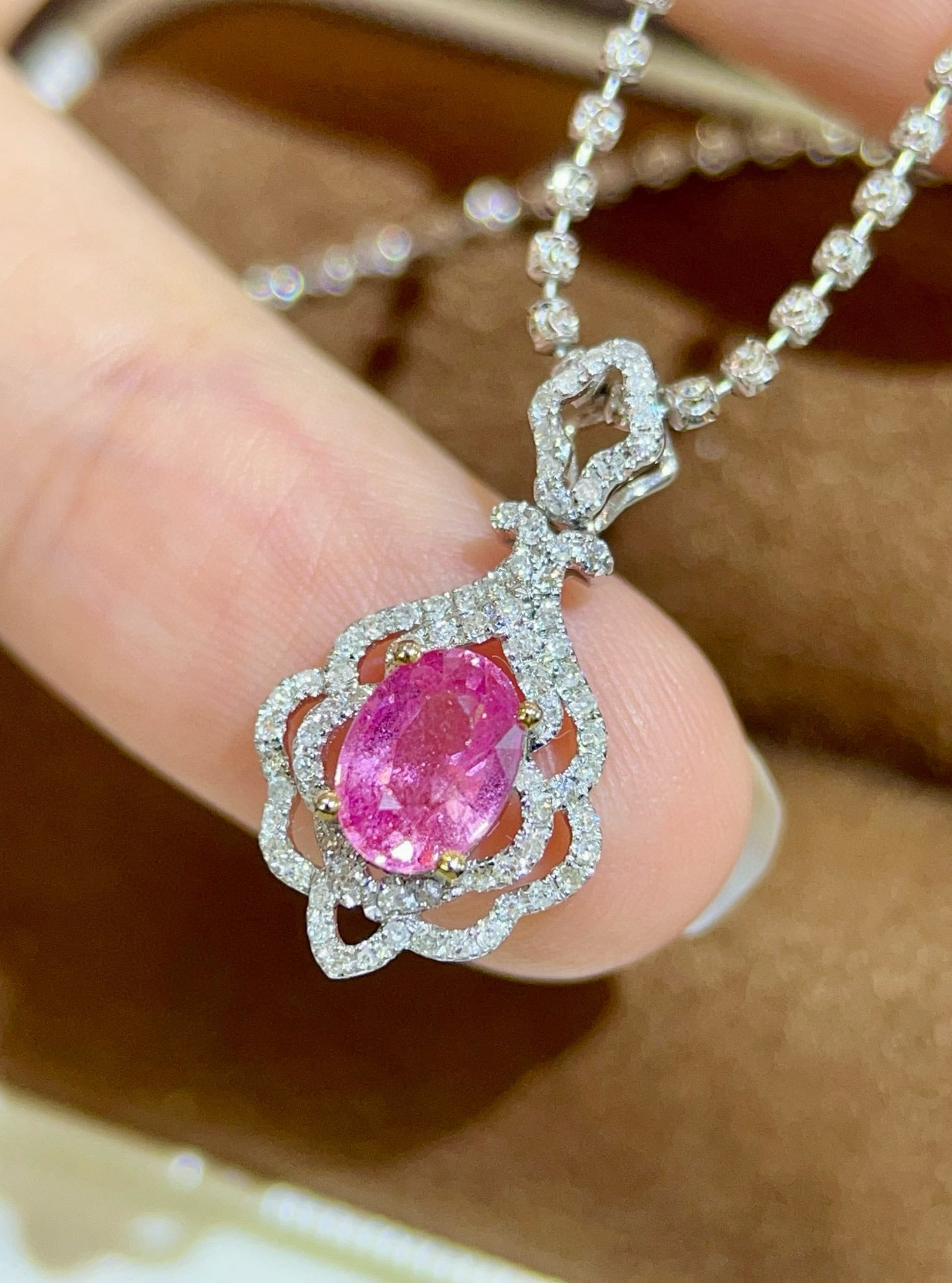 14k Gold 1.50 Ctw Natural Padparadscha Sapphire & Diamond Pendant( Without Chain ) - 4