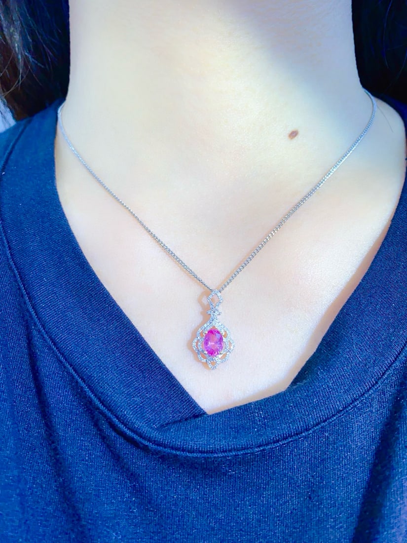 14k Gold 1.50 Ctw Natural Padparadscha Sapphire & Diamond Pendant( Without Chain ) - 5