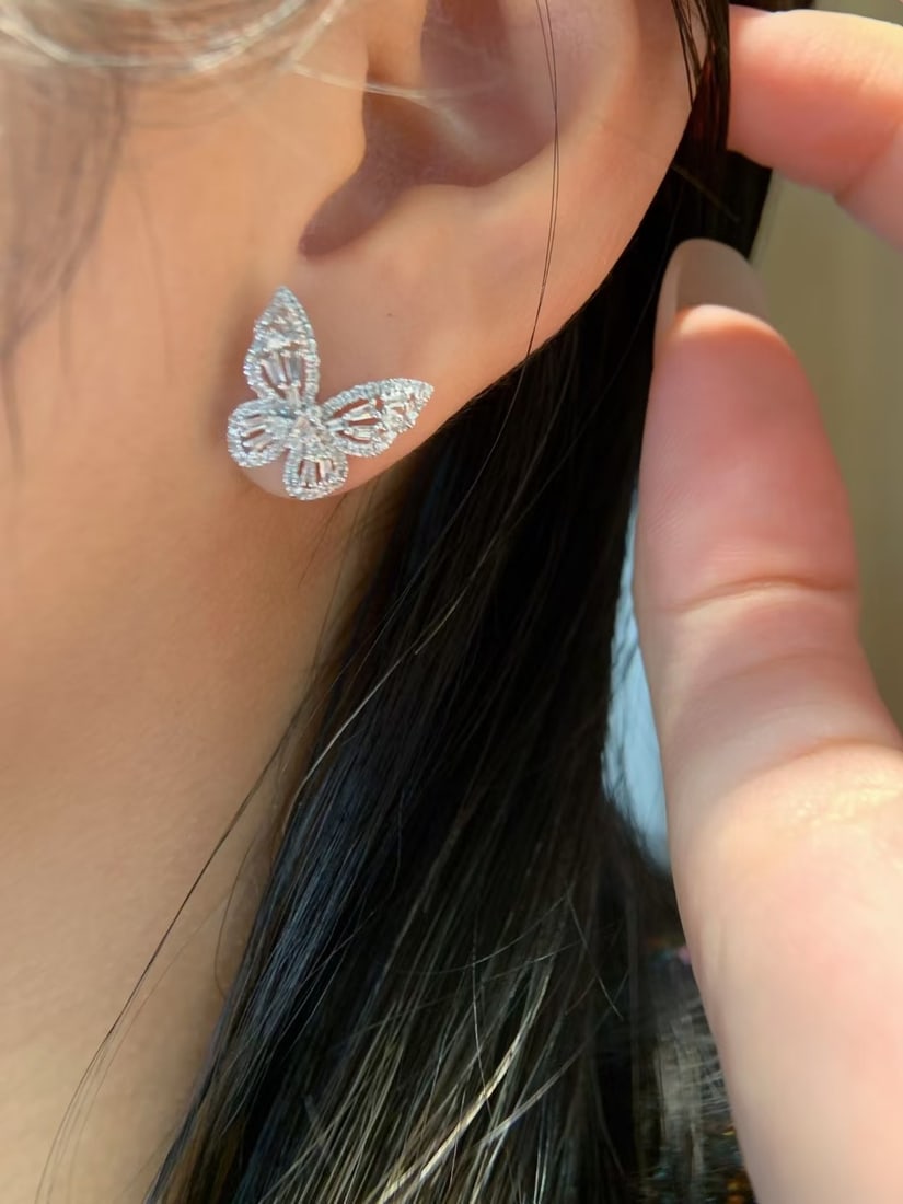 14k Gold 0.66 Ct Natural H Diamond & Butterfly Earrings - 3