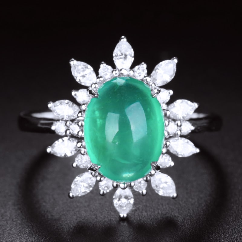 14k Gold 2.6 Ct Natural Emerald & Diamond Ring: Ref:231034384 // gold content:14k gold // ring size:7. 25us // // main gemstone:emerald // shape:oval // carat weight:2. 6ct // color:green // treatment:natural // // adjacent gemstone 2 : diamond //