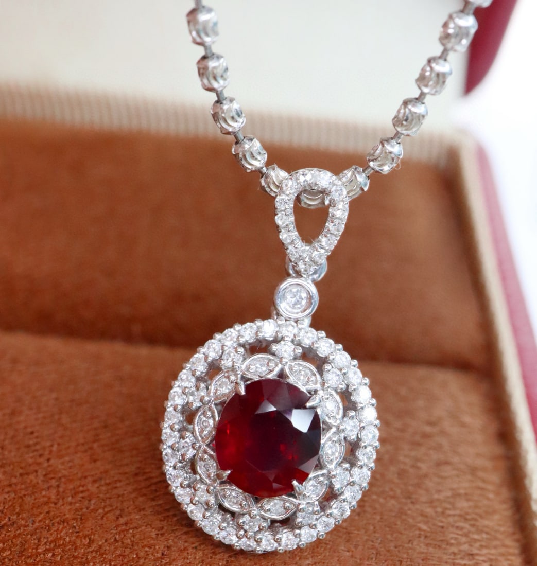 14k Gold 1.39 Ctw Natural Ruby & Diamond Pendant( Without Chain ) - 2