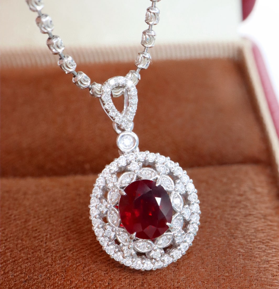 14k Gold 1.39 Ctw Natural Ruby & Diamond Pendant( Without Chain ) - 3