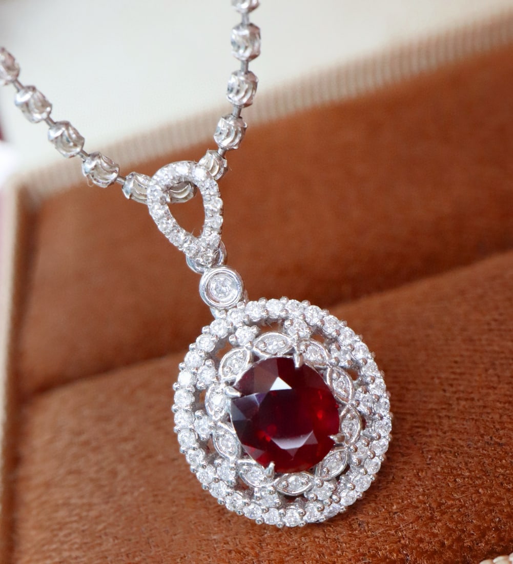 14k Gold 1.39 Ctw Natural Ruby & Diamond Pendant( Without Chain ) - 4