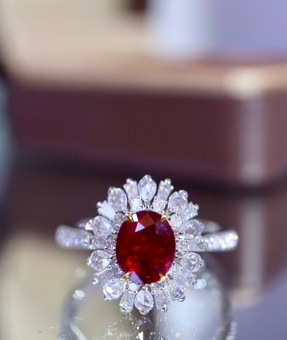 14k Gold 1.75 Ctw Natural Ruby & Diamond Ring: Ref:231034389 // gold content:14k gold // ring size:7. 25us // // main gemstone:ruby // shape:oval // carat weight:1. 21ct // color:red // treatment:natural // // adjacent gemstone 2 : diamond // shap