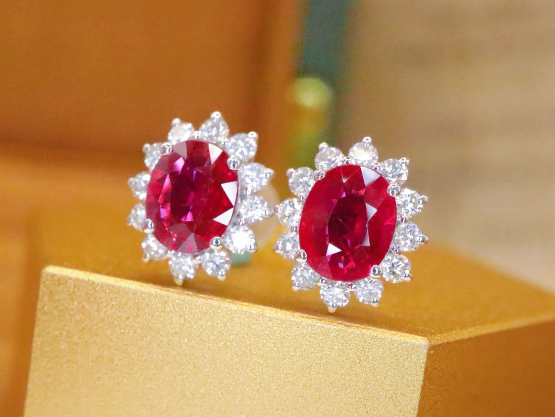 14k Gold 1.46 Ctw Natural Ruby & Diamond Earrings - 2