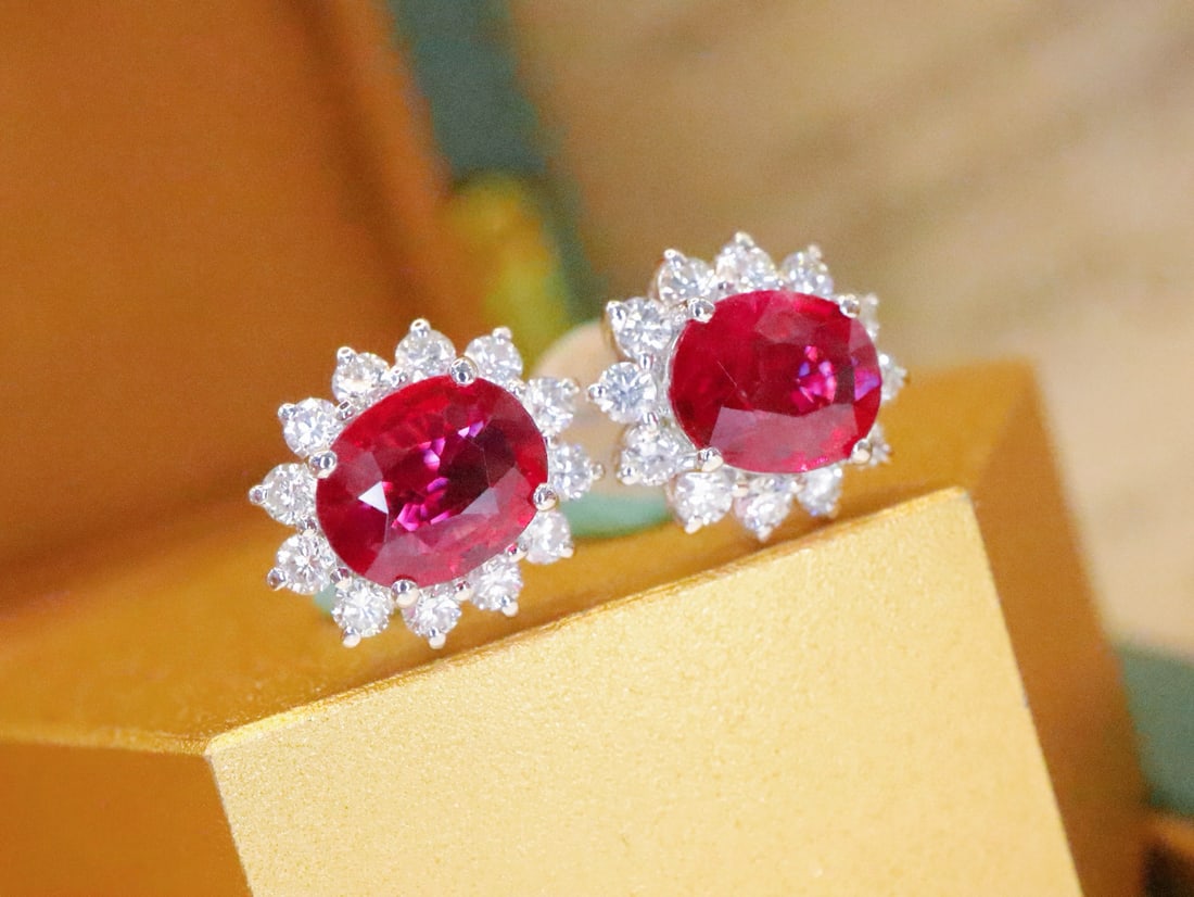 14k Gold 1.46 Ctw Natural Ruby & Diamond Earrings - 3