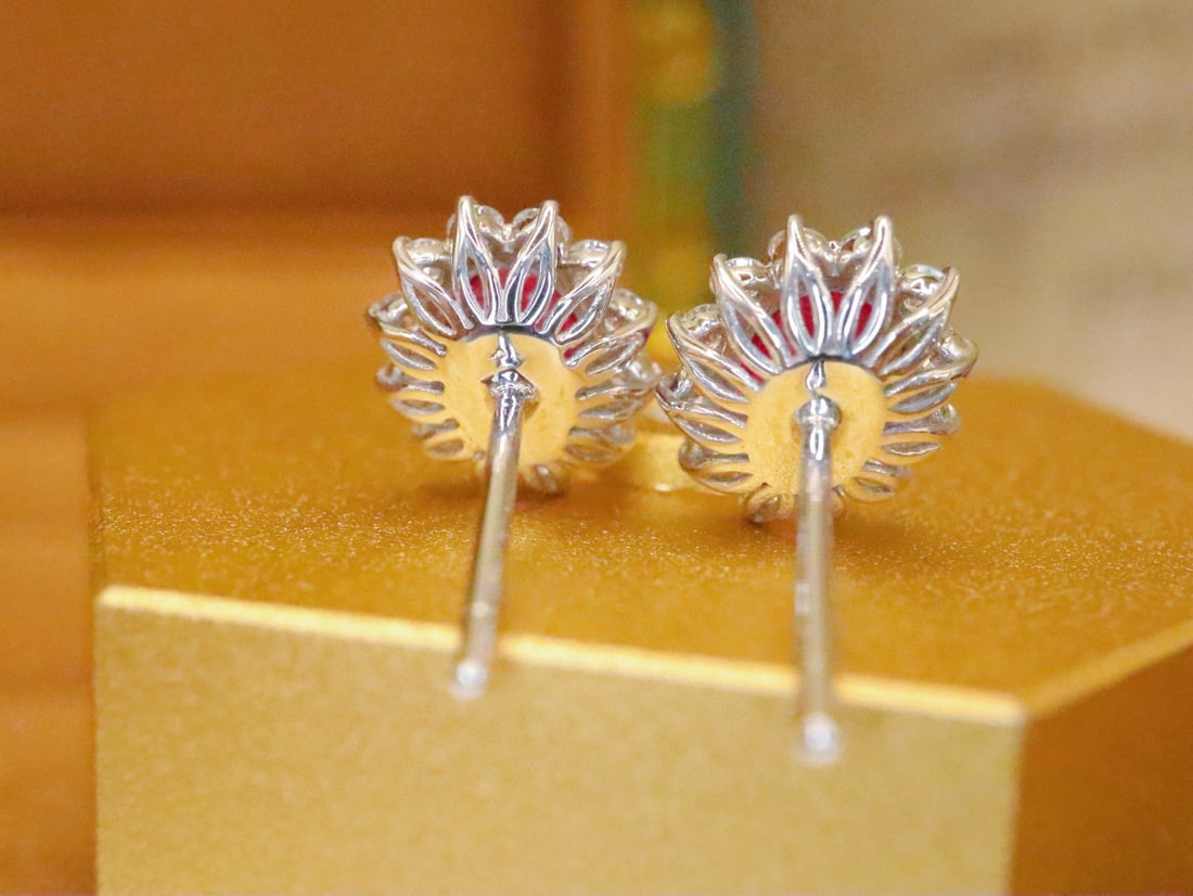 14k Gold 1.46 Ctw Natural Ruby & Diamond Earrings - 4
