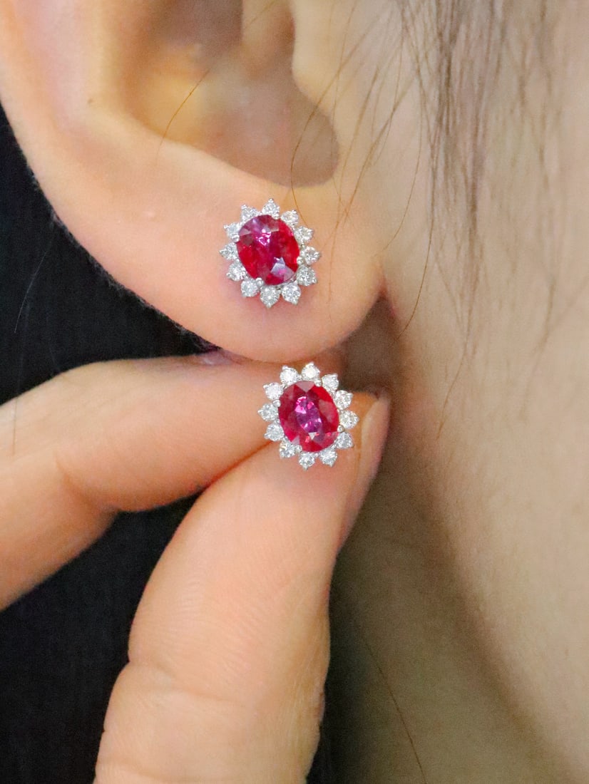 14k Gold 1.46 Ctw Natural Ruby & Diamond Earrings - 5