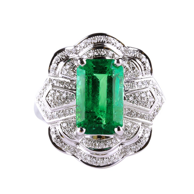 14k Gold 3.98 Ctw Vivid Green Natural Emerald & Diamond Ring - 2