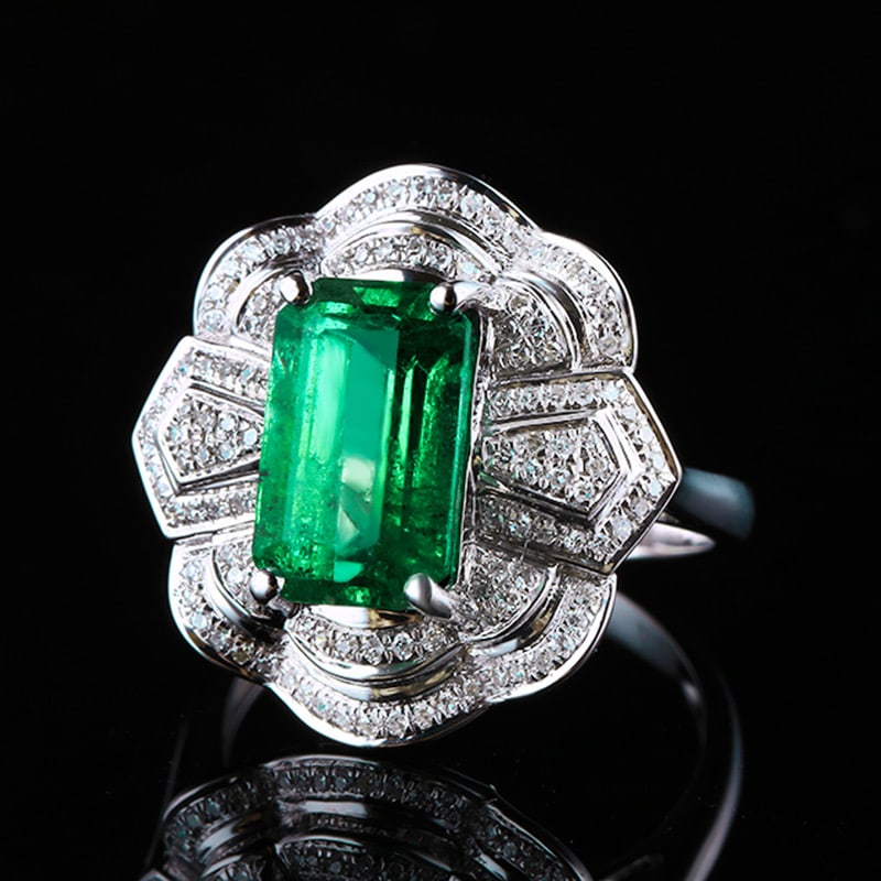 14k Gold 3.98 Ctw Vivid Green Natural Emerald & Diamond Ring - 3