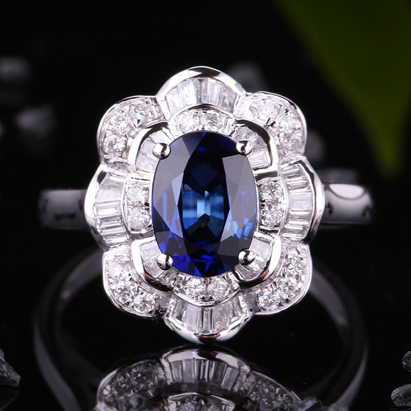 14k Gold 1.48 Ct Natural Sapphire & Diamond Ring: Ref:231034395 // gold content:14k gold // ring size:7. 25us // // main gemstone:sapphire // shape:oval // carat weight:1. 48ct // color:blue // treatment:natural // // adjacent gemstone 2 : diamond